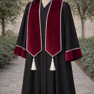 عباية لون أسود مع شال وقبعة (عنابي)