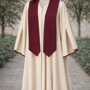 عباية لون بيج مع شال وقبعة (عنابي)