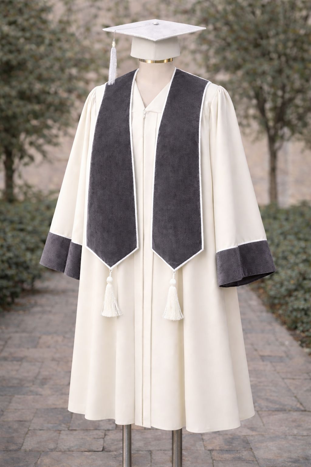 عباية لون أوف وايت مع قبعة وشال (رمادي)